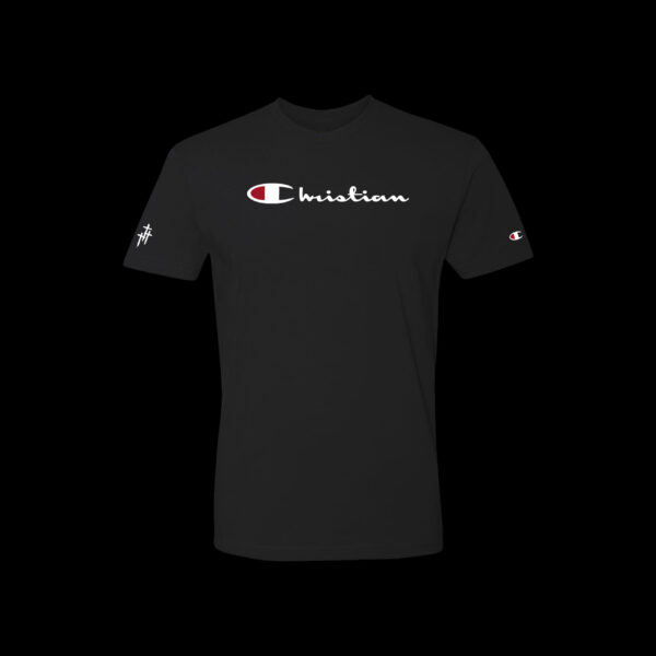 Christian black t front w red